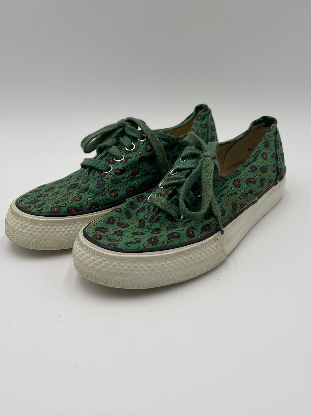 Vtg 90s Espirt Canvas Low Top Sneakers Green w/paisley AOP Print Women’s Sz 6